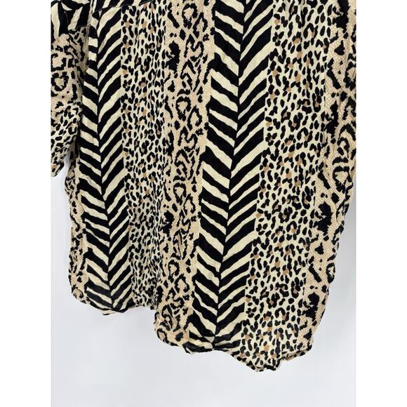 Vintage Point One Button Up Womens Large Beige Black Animal Print Short Sleeve - Picture 15 of 15